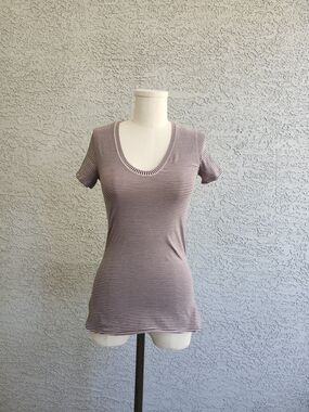 Lululemon Striped Scoop Neck Tee in Mauve and White